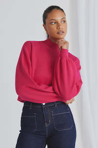 Motivation Funnel Neck Fine Knit Jumper -Raspberry