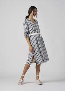 Spot The Stripe Dress-Navy Sage