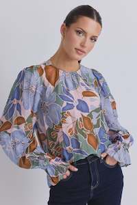 Endless Blouson Sleeve LS Top - Khaki Floral