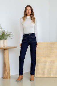 Front Pocket Stretch Relaxed Leg Jean - Dark Blue