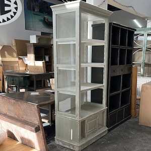 French Style Distressed Grey Bookshelf