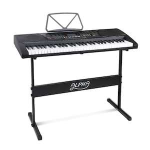 Furniture: Alpha 61 Key Lighted Electronic Piano Keyboard LCD Electric w/ Holder Music Stand