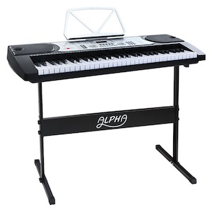 Alpha 61 Keys Electronic Piano Keyboard LED Electric Silver with Music Stand for Beginner