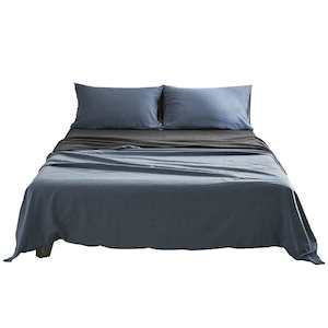 Furniture: Cosy Club Sheet Set Cotton Sheets King Blue Dark Grey