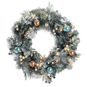 Furniture: Jingle Jollys Christmas Wreath with Pre-Lit Lights Ornament 60CM Xmas Tree Decor