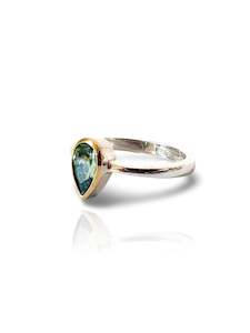 Design services: Teardrop Blue-Green Moissanite Ring in 18ct Yellow Gold & Sterling Silver (CI-511)