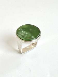 Design services: Large Flat Round Pounamu Ring on Square Shaped Band (RI-RO13)