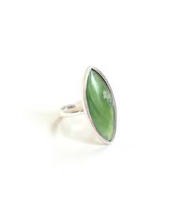 Design services: Jade & Sterling Silver Extra Long Pointed Oval Ring (RI-0V9)