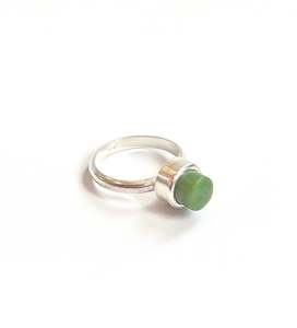 Jade & Sterling Silver Small Cylinder Ring - Lighter Stone (RI-CY1)