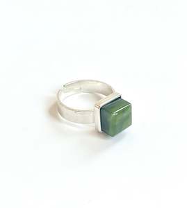 Design services: Jade & Sterling Silver Small Cube Adjustable Ring (RI-CU1s)