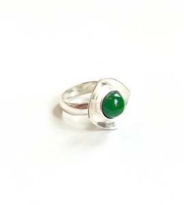 Jade & Sterling Silver Round Dish Ring (RI-RO8)