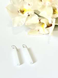 Design services: Glass Cylinder & Sterling Silver Earrings - Pearly White