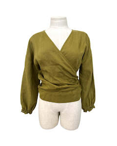 "Renee" Wrap Top - Olive Linen