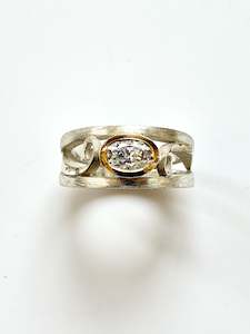 Moissanite 1.0ct in Textured Silver & Rose Gold Band (CI-582)