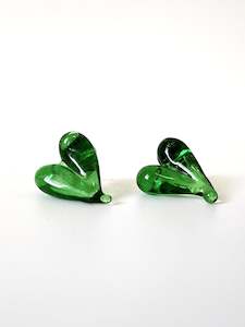 Glass Heart Studs - Emerald