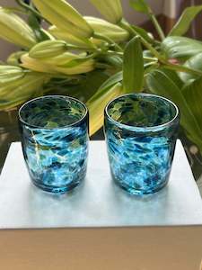 Design services: Pair of Handblown Shot Glasses - Ocean Blue