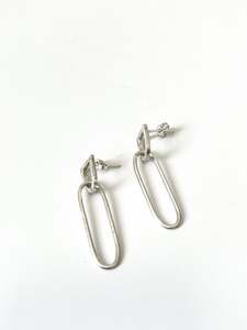 Silver Oval Earrings on V-Shaped Stud