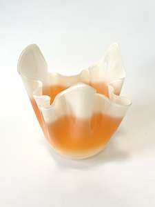 Handblown Glass Fazzoletto Bowl - Orange / White