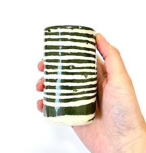 Ceramic Nerikomi Skinny Vase - Small - Dark Green Stripe