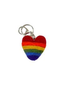 Rainbow pride Heart  - Felted Wool Keyring/Clip