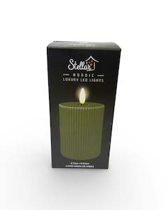 LED Fluted Pillar Candle, 12.5cm x 7.5cm - Green