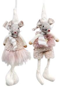 Pink & Bisque Hanging Mice Decoration