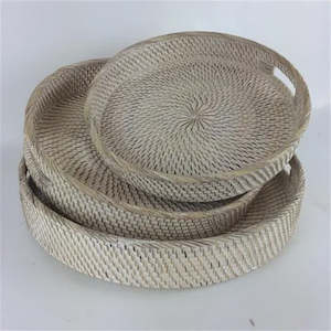 Furniture: Lombok Round Tray White Wash - 3 Sizes