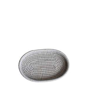 Rattan Oval Tray - White Small