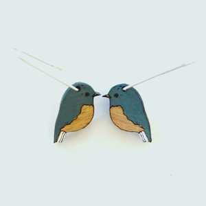 NZ Black Robin Studs - Sterling Silver