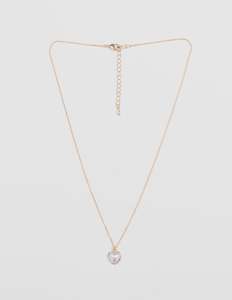 Furniture: Encased Pearl Heart Necklace - Gold