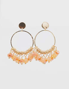 Gold Hoop Sunstone Beads Earring