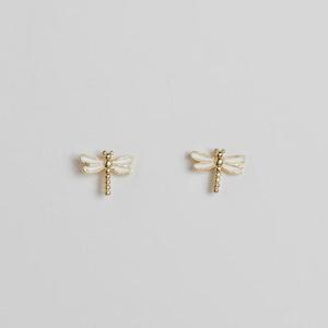 Dragonfly Earrings - Gold w/ White