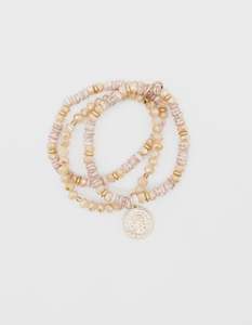 Peach and Moonstone Bracelet W Gold Coin