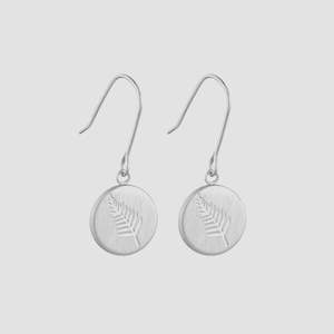 Round Fern Pendant Earrings - Silver