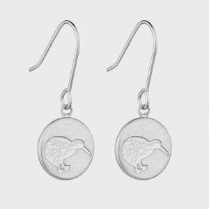 Round Kiwi Pendant Earrings - Silver