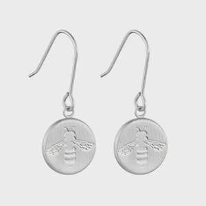 Round Busy Bee Pendant Earring - Silver