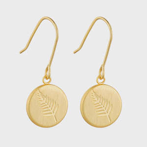 Round Fern Pendant Earrings - Gold