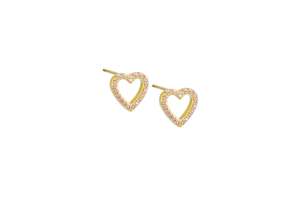 Furniture: Gold & Pink Crystal Heart Studs