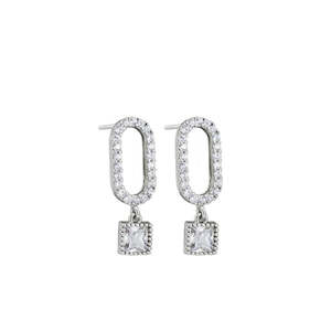 Furniture: Silver Oval Crystal Earrings