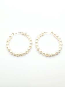 Gold Freshwater Pearl Hoop Earrings