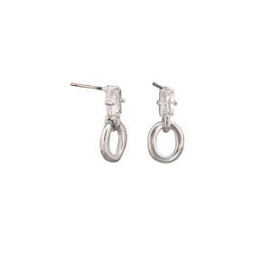 Furniture: Silver Crystal Oval Drop Earrings