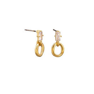 Gold Crystal Oval Drop Earrings