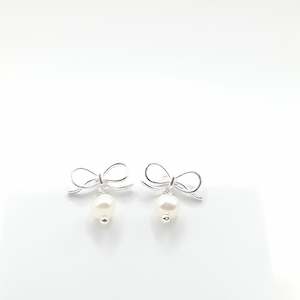 Sterling Silver Bow & Pearl Earrings