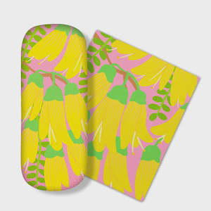 Furniture: Bright Botanical Kowhai Glasses Case w Lens Cloth