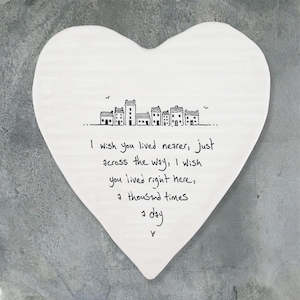 Porcelain Heart Coaster - I wish you lived nearer