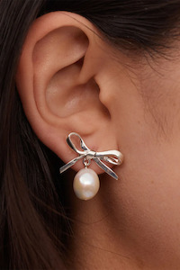 Bow Pearl Studs - Sterling Silver