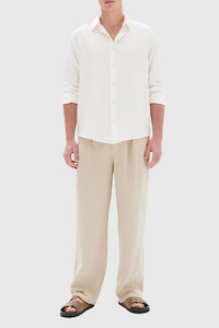 Clothing: Miles Pleated Linen Chino - Clay