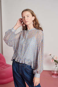 Clothing: Lisa Blouse - Blue Floral Silk