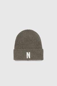 Clothing: Merino Lambswool Rib N Logo Beanie - Ivy Green