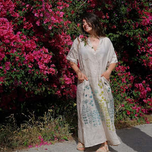 Handmade Printed Linen Caftan Palatina - Made in Italy - Colori del Sole